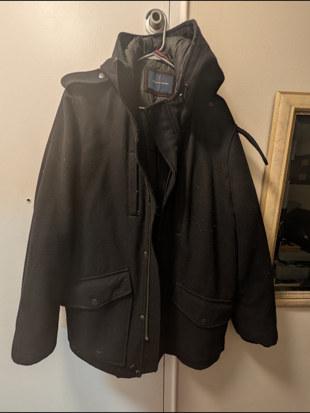 Men's Tommy Hilfiger Black Wool Winter Hooded Coat
